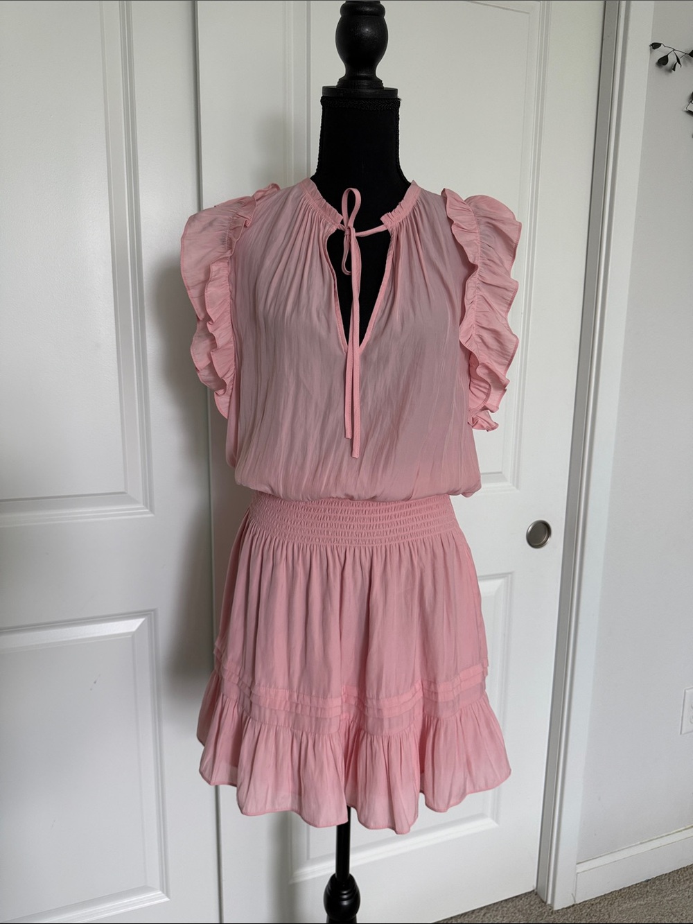 Ramy Brook | Soft Pink Ruffled Tie-Neck Dress